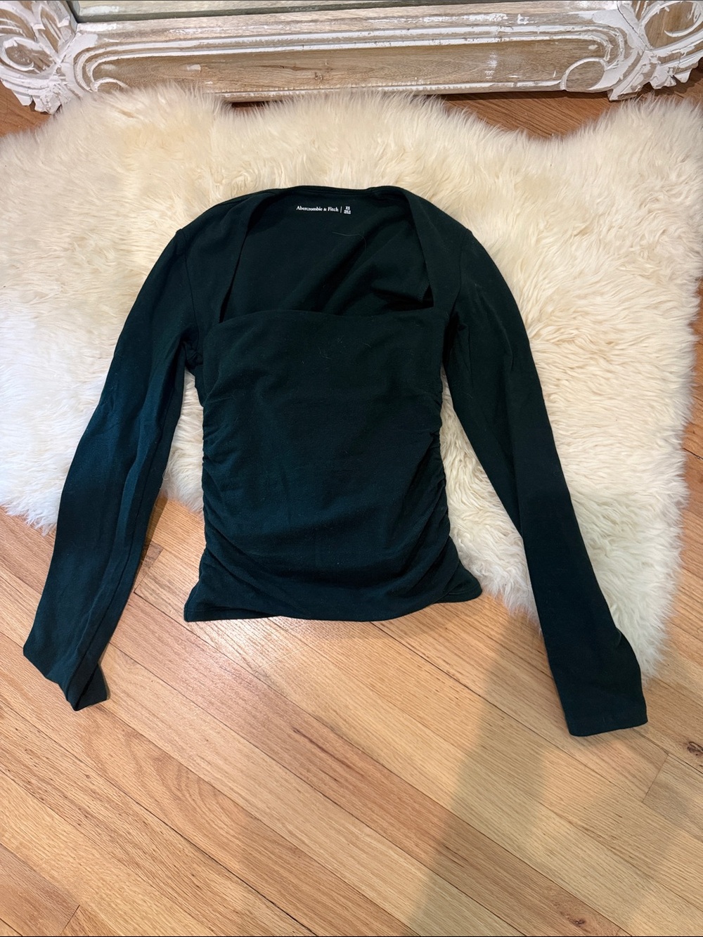 Abercrombie & Fitch dark green Long Sleeve Square-Neck Top